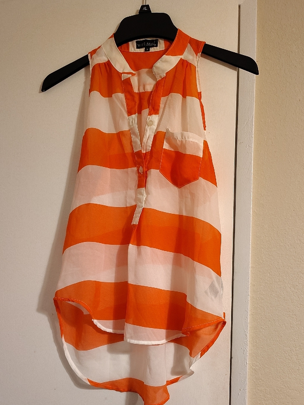 Wet Seal Orange & White Striped Sleeveless Blouse